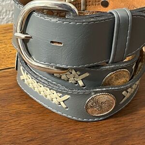 Fort Worth Leather Western Belt Gray with Braided Accents & Silver Conchos